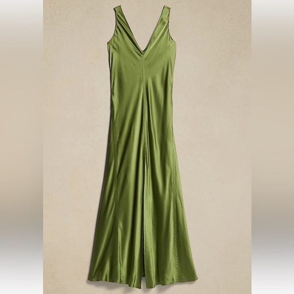 NWT Banana Republic Green Silk Maxi Dress - Picture 3 of 8